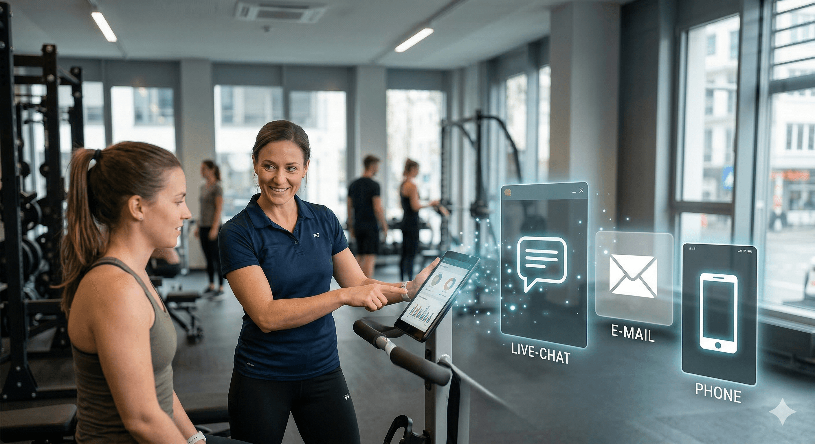 Persönliche Betreuung — Trainerin mit Kundin im Studio